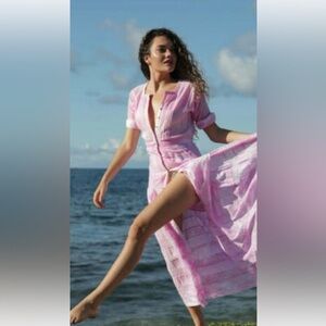 NWOT LoveShackFancy Pink Tie-Dye Button-Up Dress Size L